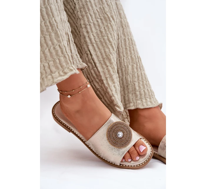 Dámské Pantofle Na Plochém Podpatku S Dekorací model 21696765 Zlaté - S.Barski