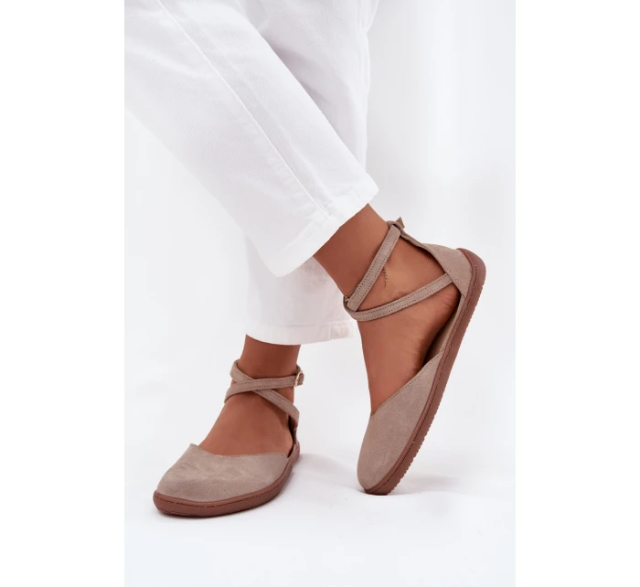Dámské Semišové Baletky Barefoot S Pásky Zazoo 191 Šedé