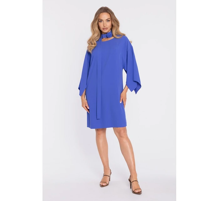 model 22040615 Šaty s ozdobnými širokými rukávy modré - Moe