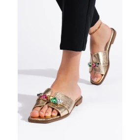 Módní zlaté dámské  nazouváky bez podpatku