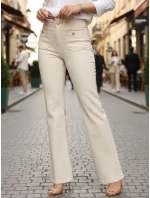 Dámské džíny s vysokým pasem a širokými nohavicemi ecru FashionStreet UY2874 Dámské džíny s vysokým pasem a širokými nohavicemi ecru FashionStreet UY2874