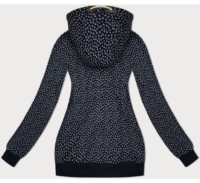 Tmavě modrá rozepínací dámská mikina se vzorem srdíček (2315) Tmavě modrá rozepínací dámská mikina se vzorem srdíček (2315)