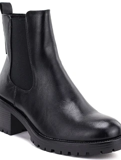Dámské kotníkové boty na podpatku, zateplené, černé, model 22345437 - Potocki