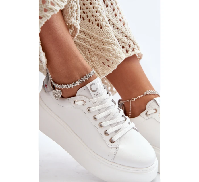 Kožené Dámské Tenisky S Náramkem CheBello 4406 Bílé