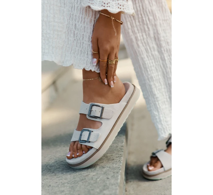 Dámské Semišové Pantofle S Přezkami Béžové D.Franklin DFSH405001