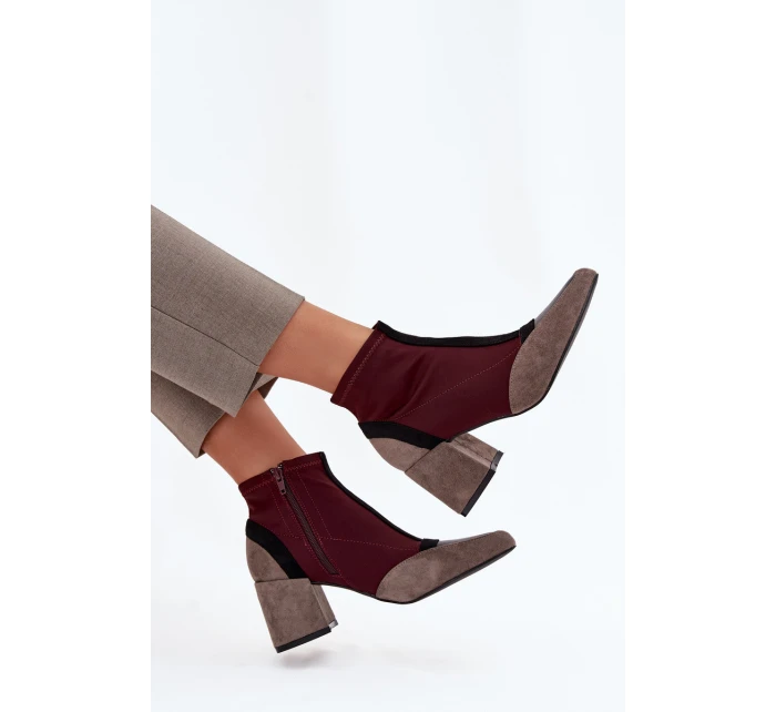 Dámské kotníkové boty na masivním podpatku na zip bordó Delvane