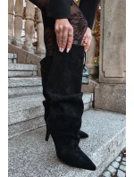 kozačky na jehlovém podpatku z veluru vyhřívané černé model 21757771 - Boto