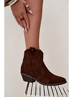 Dámské kožené kotníkové boty na podpatku Big Star model 22349479 Camel - Big Star Shoes