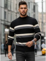 Pánský pruhovaný svetr s polovičním rolákem černý FashionStreet WX2127