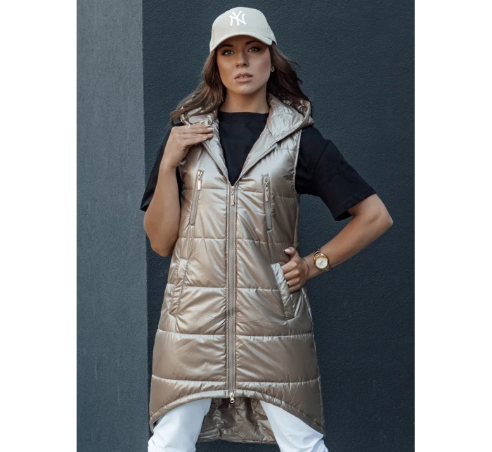 Dámská prošívaná vesta s kapucí dlouhá camel Dstreet model 21979320 - FashionStreet