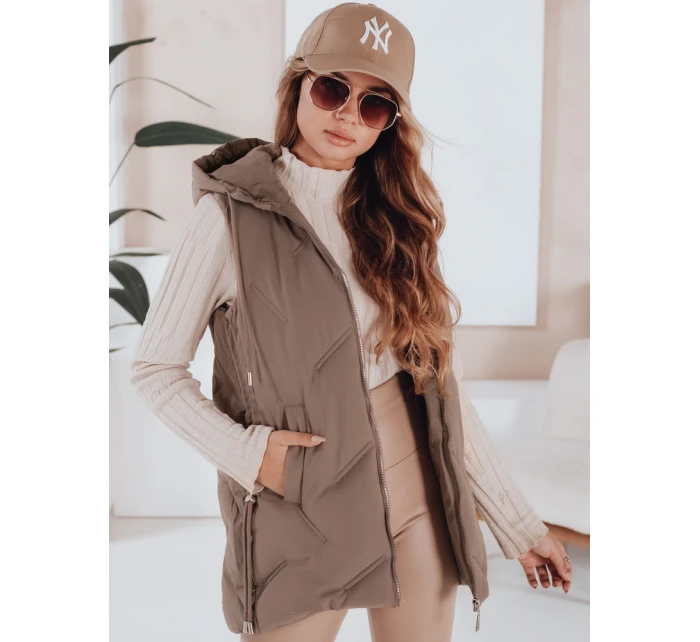 Dámská prošívaná vesta s kapucí v tmavě béžové barvě Dstreet model 21991396 - FashionStreet