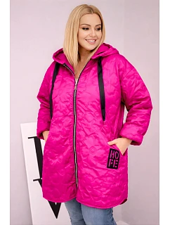 Dámská prošívaná bunda Plus Size s kapucí a nápisem HOPE fuchsiová