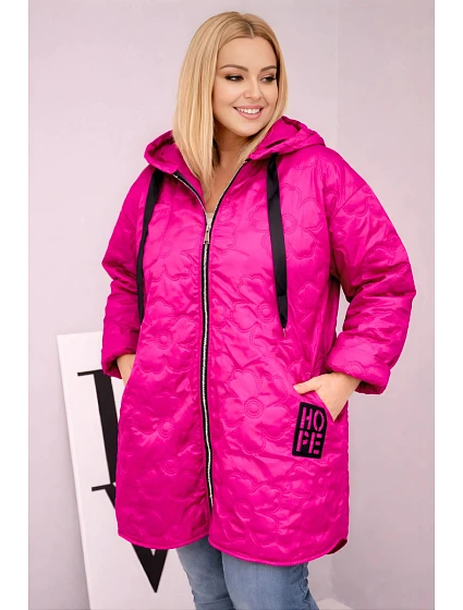 Dámská prošívaná bunda Plus Size s kapucí a nápisem HOPE fuchsiová