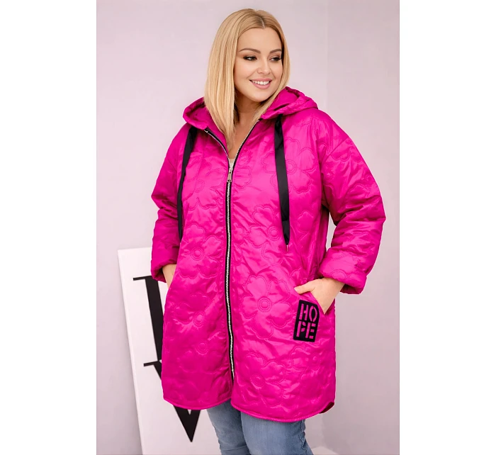 Dámská prošívaná bunda Plus Size s kapucí a nápisem HOPE fuchsiová