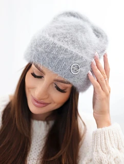 Dámská čepice žebrovaná s příměsí viskózy a nášivkou grey