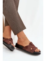 Dámské pantofle Eko semiš s pásky tmavě hnědé model 21918929 - Boto Dámské pantofle Eko semiš s pásky tmavě hnědé model 21918929 - Boto