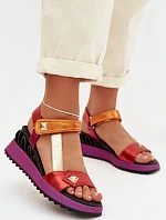 Kožené dámské sandály na platformě D&A CR61-3078 Multikolor