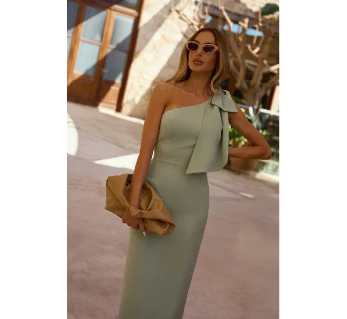 M847 Šaty na jedno rameno s mašlí - mátové M847 Šaty na jedno rameno s mašlí - mátové