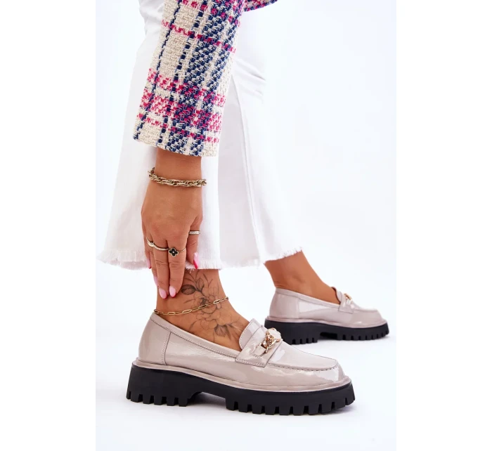 Lakované mokasíny na platformě Světle šedé Ronin