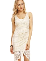 Společenské šaty MAYAADI Deluxe krajkové s asymetrickou sukní krémové - Béžová - MAYAADI