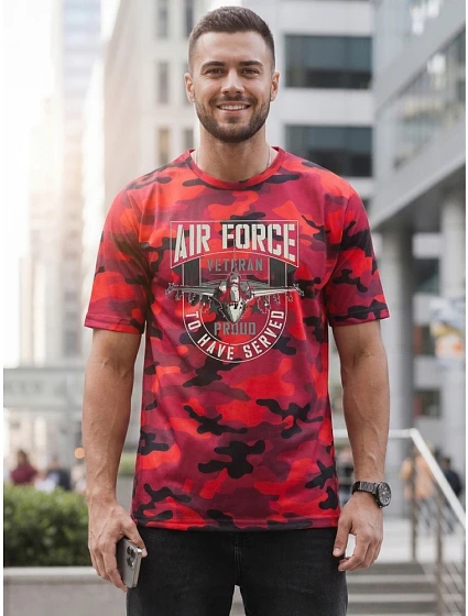 Tshirt męski klasyczny moro z nadrukiem czerwony model 22225071 - FashionStreet