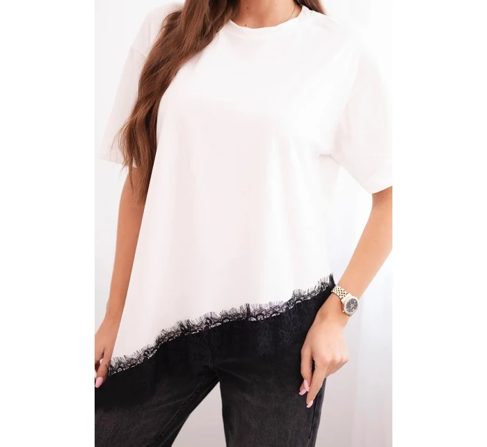 Dámská asymetrická bavlněná blůza s krajkou dole černá