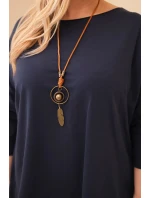 Dámská bavlněná blůza Plus Size asymetrická s náhrdelníkem granátová