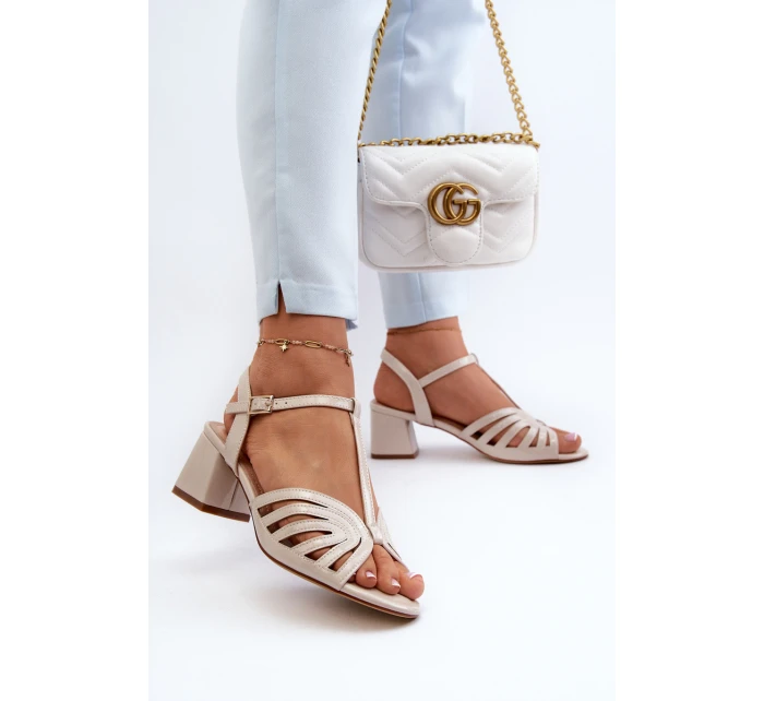 dámské sandály na podpatku  Béžové model 21659197 - SERGIO LEONE