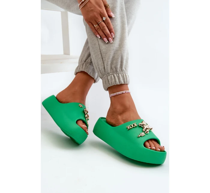 Dámské lehké pěnové žabky s ozdobami zelené model 21665943 - Boto Dámské lehké pěnové žabky s ozdobami zelené model 21665943 - Boto