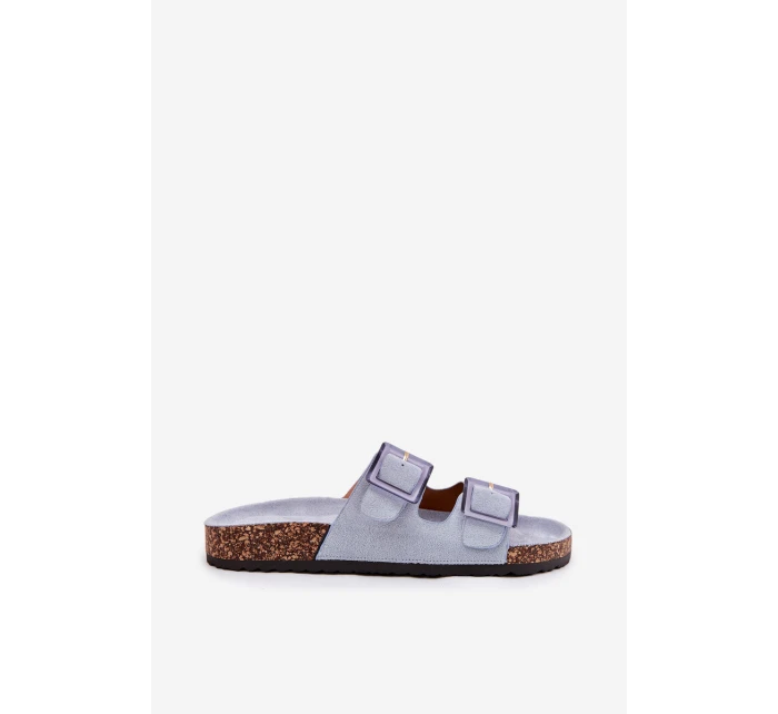 Dámské sandály s přezkami na korkové podrážce modré Sercele Dámské sandály s přezkami na korkové podrážce modré Sercele