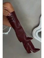 Dámské Kozačky Na Podpatku  Pásky S Přezkami Bordové model 21704830 - Boto