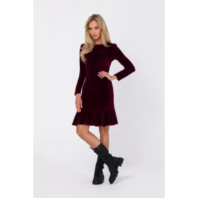 M765 Šaty s nařaseným spodním lemem - bordó