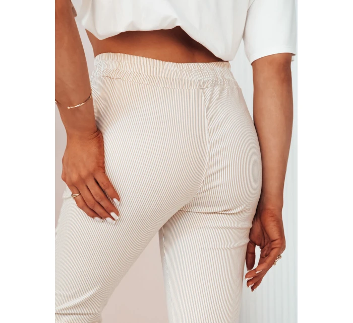 Dámské kalhoty MARINS s béžovými a bílými pruhy FashionStreet UY2081 Dámské kalhoty MARINS s béžovými a bílými pruhy FashionStreet UY2081