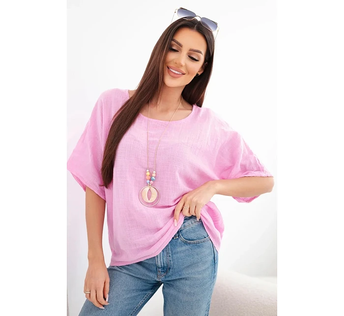 Dámská bavlněná oversize halenka s krátkým rukávem bonbónově růžová Dámská bavlněná oversize halenka s krátkým rukávem bonbónově růžová