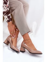 Kožené Lakované Lodičky Na Podpatku model 21691304 Béžové - VINCEZA