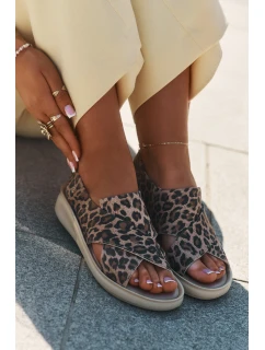 model 21694328 Kožené Sandály Dámské Leopardí Hnědé - Zazoo