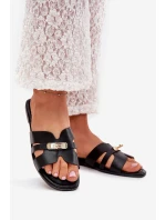 Ploché Dámské Pantofle S Páskem A Zlatým Detalem Černé Kerenza Ploché Dámské Pantofle S Páskem A Zlatým Detalem Černé Kerenza