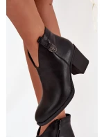 Zateplené dámské kotníkové boty na podpatku z ekokůže černé Talienne