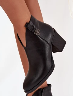 Zateplené dámské kotníkové boty na podpatku z ekokůže černé Talienne