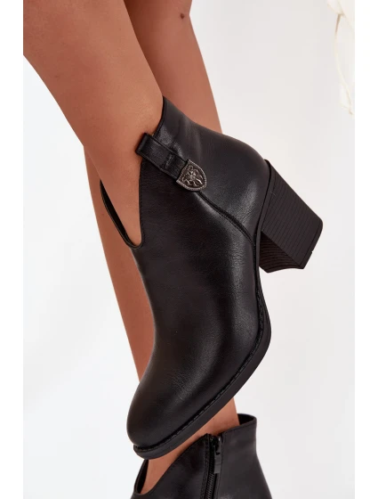 Zateplené dámské kotníkové boty na podpatku z ekokůže černé Talienne