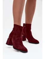 Dámské kotníkové boty z přírodní semišové kůže na podpatku vyhřívané model 21713790 bordó - D&A