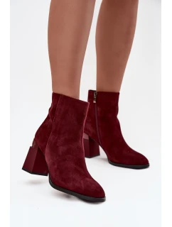 Dámské kotníkové boty z přírodní semišové kůže na podpatku vyhřívané model 21713790 bordó - D&A