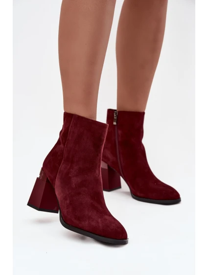 Dámské kotníkové boty z přírodní semišové kůže na podpatku vyhřívané model 21713790 bordó - D&A