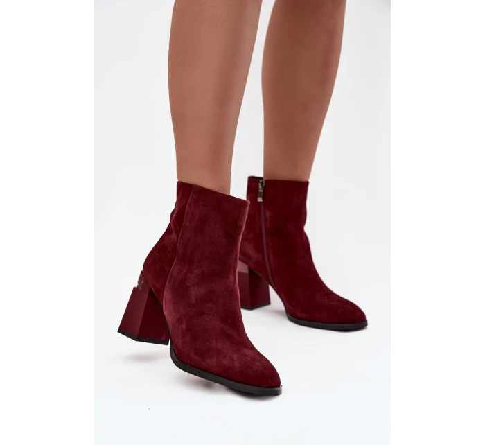 Dámské kotníkové boty z přírodní semišové kůže na podpatku vyhřívané model 21713790 bordó - D&A