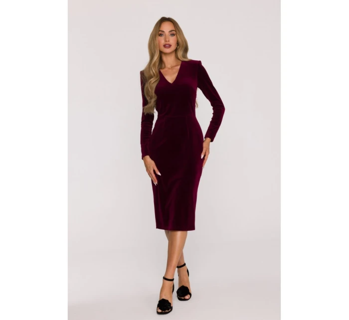 M889 Sametové šaty na tělo - bordó