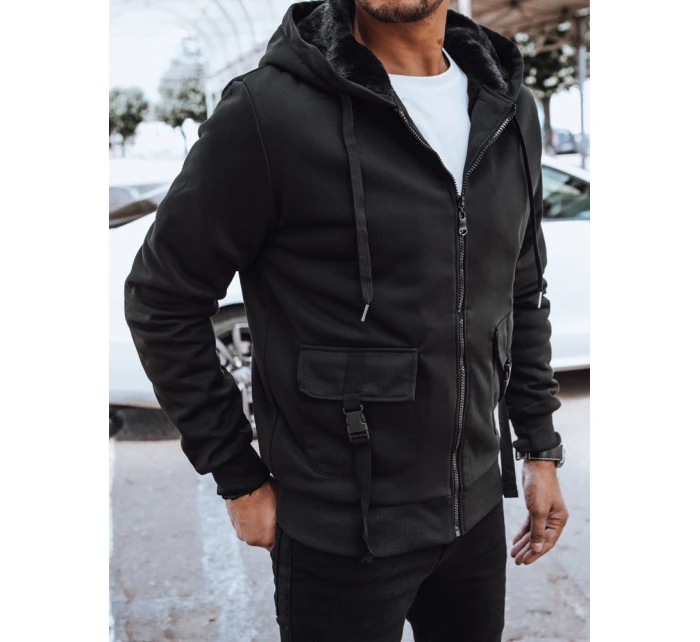 Pánská zateplená mikina na zip černá model 21970387 - Dstreet Pánská zateplená mikina na zip černá model 21970387 - Dstreet