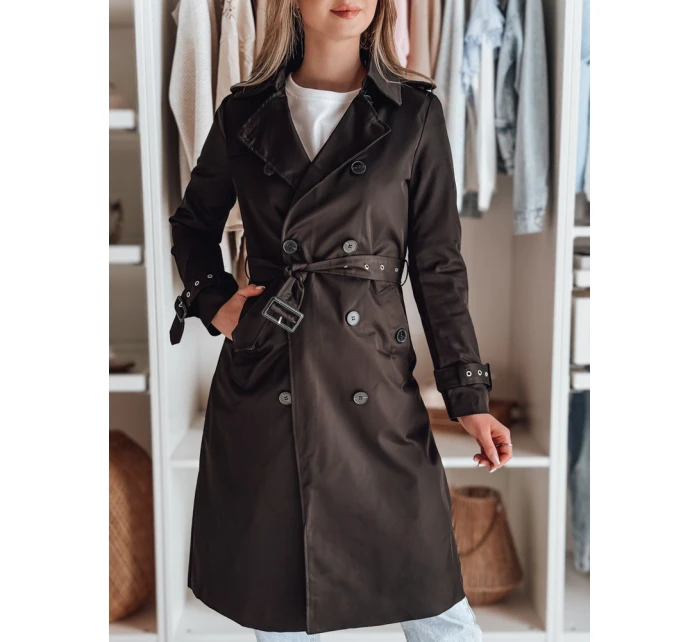 Dámský dlouhý kabát s páskem SLIMFOTA černý FashionStreet NY0747