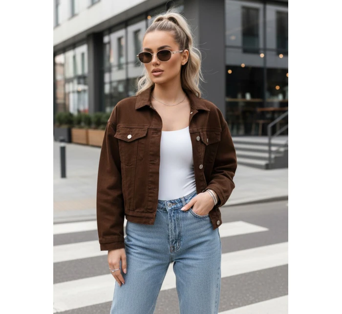 Dámská hnědá džínová bunda FashionStreet TY5343 Dámská hnědá džínová bunda FashionStreet TY5343