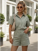 Dámská krátká džínová kombinéza s gumou v pase, zelená, FashionStreet EY2690 Dámská krátká džínová kombinéza s gumou v pase, zelená, FashionStreet EY2690