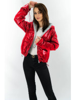 Lesklá červená prošívaná dámská bunda s kapucí model 14764928 - S'WEST